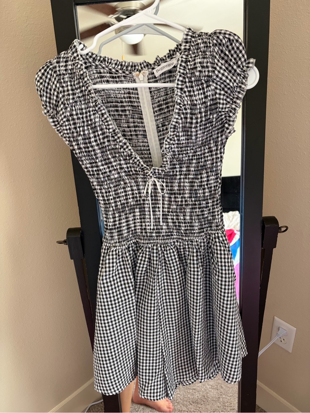Beginning Boutique Black & White Gingham Smocked Romper - Picture 4 of 6
